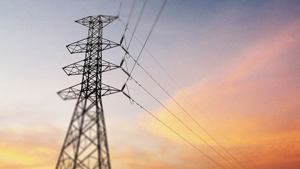 Powerlines with a evening sky behind